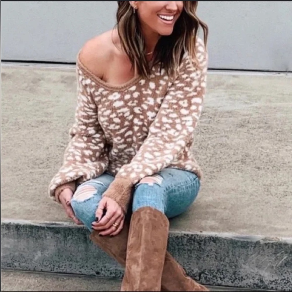 Abercrombie & Fitch Eyelash VNeck Sweater Cabincore Animal Print Loose Oversized